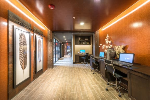 Resident Business Center With Computer And Printer at Aviator West 7th, Texas, 76107