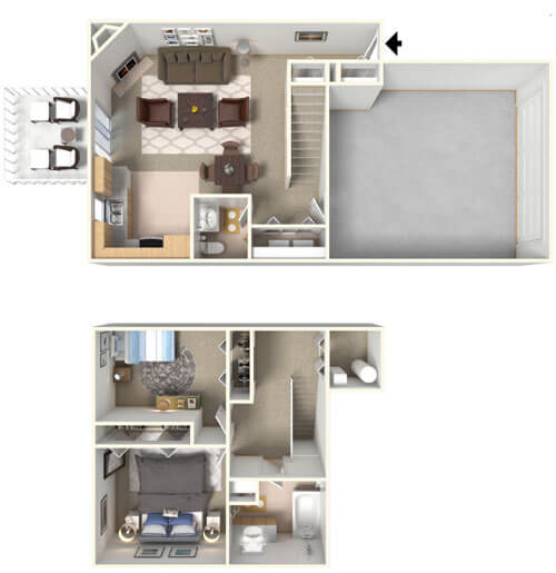 two bed townhome floor plan