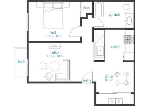 Floor Plan  1 Bed 1 Bath Floor Plan at Aero Apartments, Tacoma