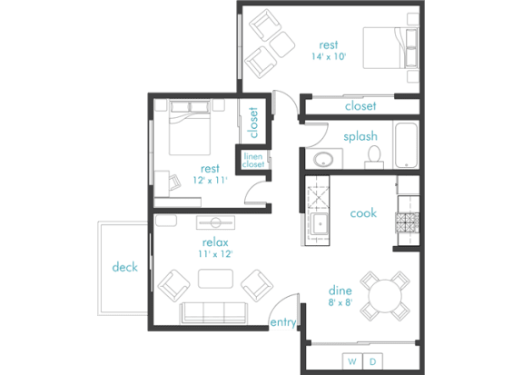 Floor Plan  2 Bed 1 Bath Floor Plan at Aero Apartments, Washington