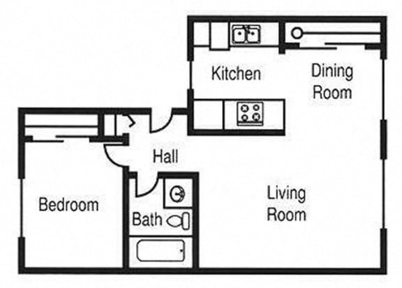 Floor Plan  1 Bed 1 Bath B