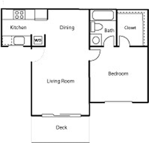 1 Bed 1 Bath Floor Plan at The Lakes at Fife, Fife, 98424