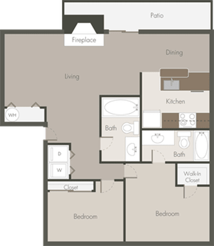 Floor Plan  2 Bedroom 2 Bathroom Floor Plan at Northpoint Apartments, Tacoma, 98407