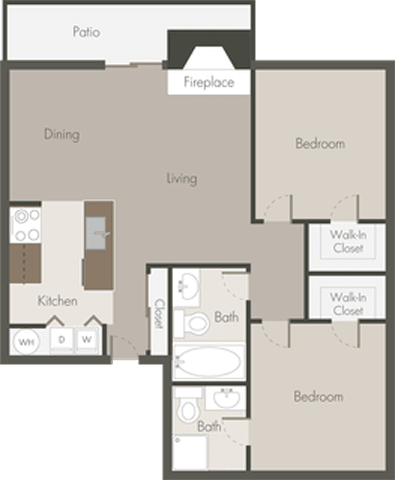 Floor Plan  2 Bedroom 2 Bathroom Floor Plan at Northpoint Apartments, Tacoma, WA