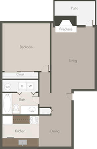 Floor Plan  1 Bed 1 Bath_D