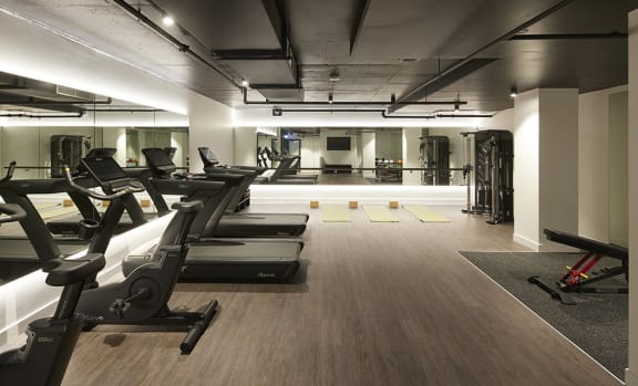A gym with cardio and strength stations