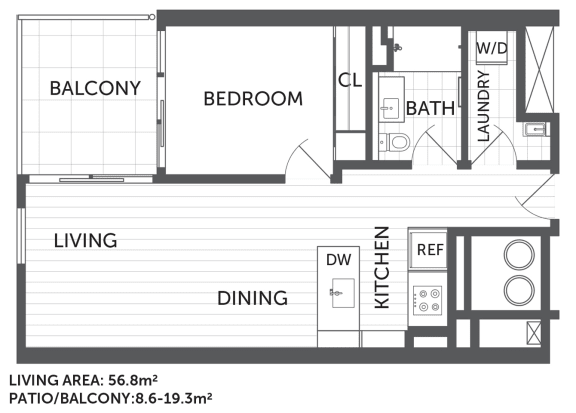 Floor Plan  1A - 1Bed 1 Bath - The Briscoe by Kinleaf
