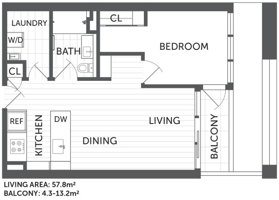 Floor Plan  1E - 1Bed 1 Bath - The Briscoe by Kinleaf