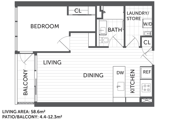 Floor Plan  1F - 1Bed 1 Bath - The Briscoe by Kinleaf