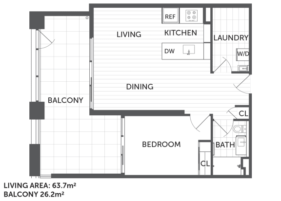 Floor Plan  1J - 1Bed 1 Bath - The Briscoe by Kinleaf