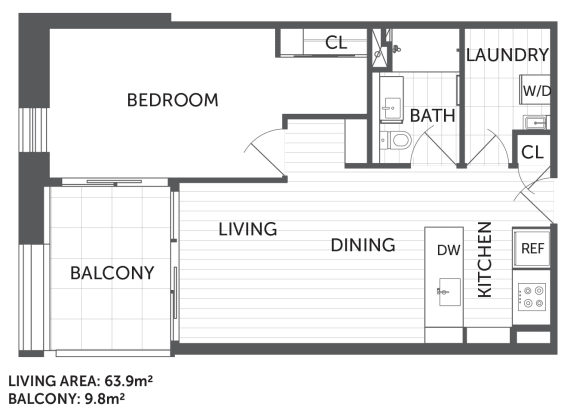 Floor Plan  1P - 1Bed 1 Bath - The Briscoe by Kinleaf