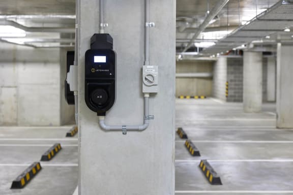 a security camera in a parking garage