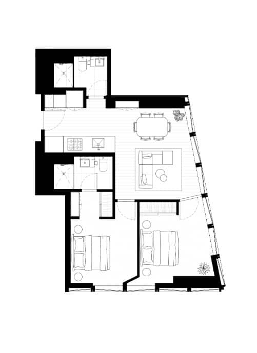 A black and white image of a house floor plan.
