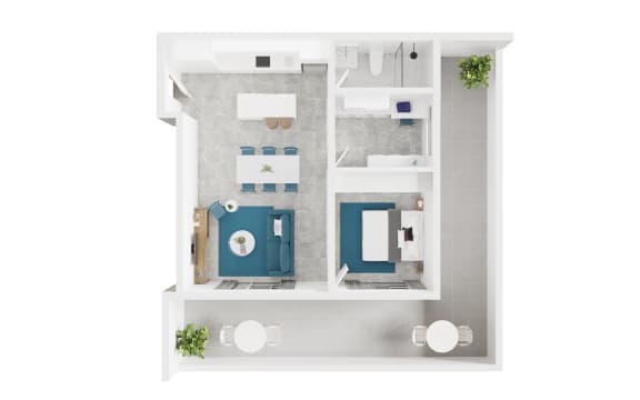 a floor plan of a 1 bedroom apartment with a bathroom and a living room