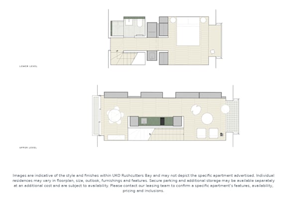 A floor plan of a residential building with two levels.