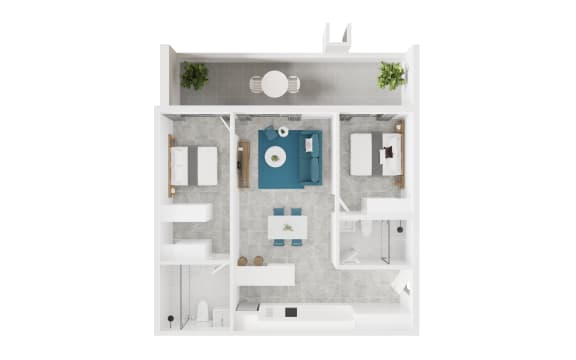 a floor plan of a white and blue apartment