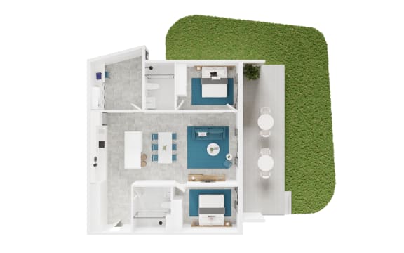 a floor plan of a house with a green lawn