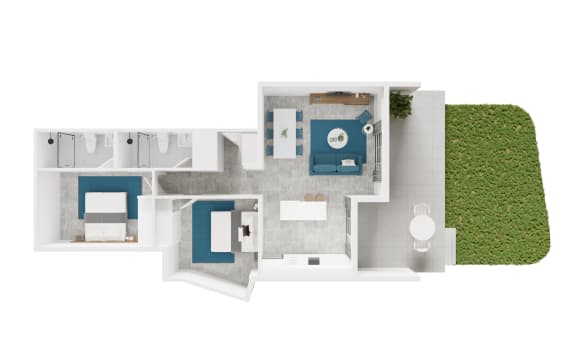 a floor plan of a house with a pool and a garden