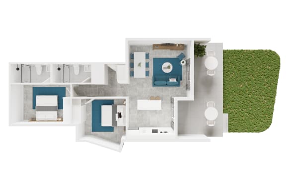 a floor plan of a house with a pool and a garden