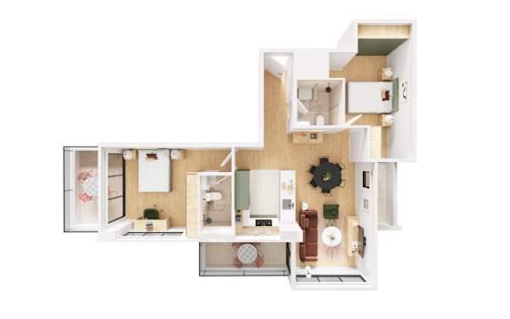 A white and wood bathroom with a toilet, sink, mirror, and a clock.