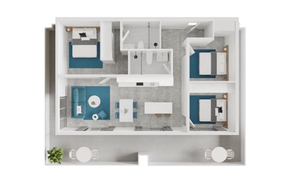 a floor plan of a bedroom apartment with a bathroom and a living room