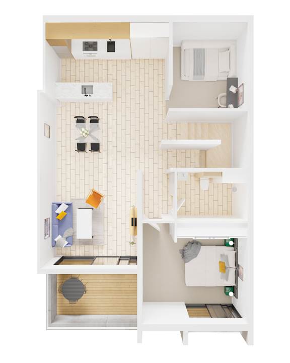 A white kitchen with a sink and a fridge.