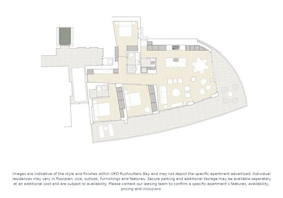A floor plan of a building with rooms and spaces outlined.