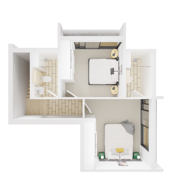 a model of a house with a bathroom and a kitchen