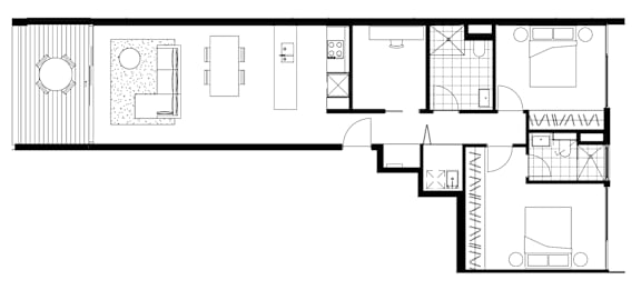 A black and white floor plan of a house with multiple rooms.