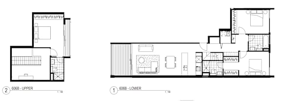 Two floor plans for a 6068 building, one upper and one lower.