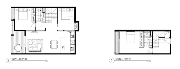 A floor plan of a two-story building with labeled rooms.