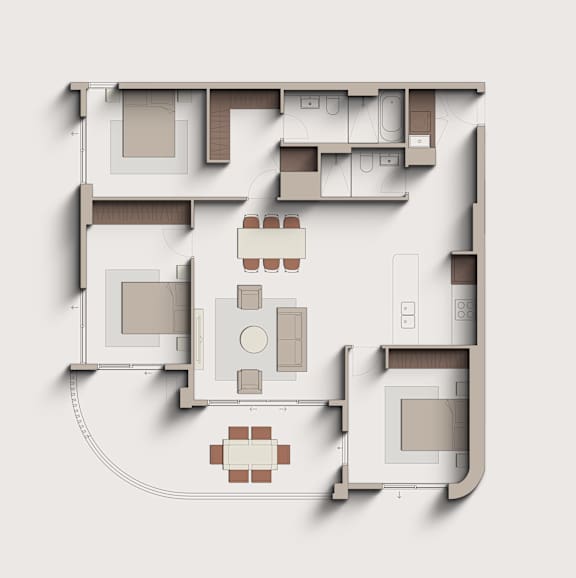 A floor plan of a house with a kitchen, living room, and dining area.