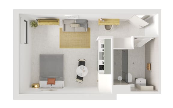 a floor plan of a bedroom with a bathroom and a living room