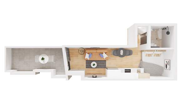 a floor plan of a house with a bedroom and a living room