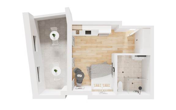 a floor plan of a small apartment with a bedroom and a bathroom