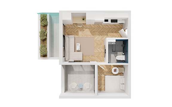 a floor plan of a small apartment with a bathroom and a bedroom