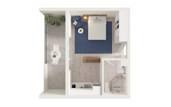 A bathroom with a blue wall and a white sink.