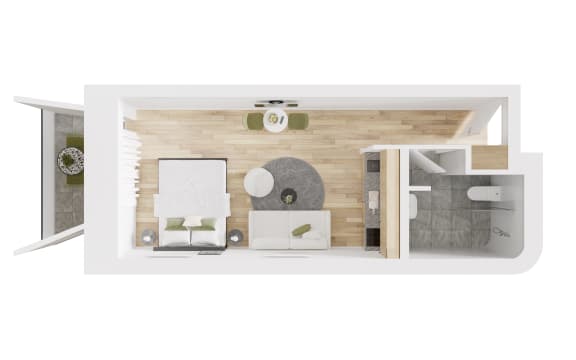 a floor plan of a small house with a bathroom and a living room