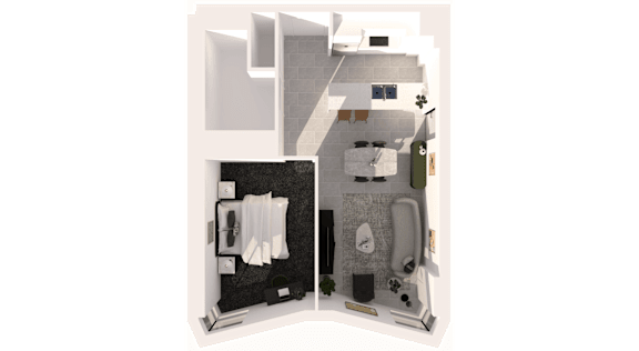 A cutaway view of a wall showing the inside of a house.