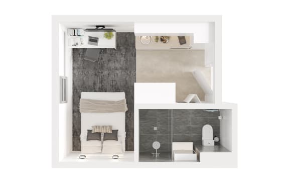 a floor plan of a small apartment with a bathroom and a bedroom