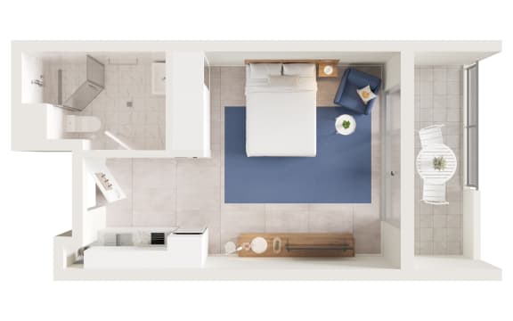 Floor Plan  a floor plan of a studio apartment with a bedroom and a bathroom