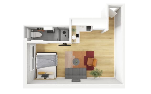 Floor Plan  a bedroom with a living room and a dining room