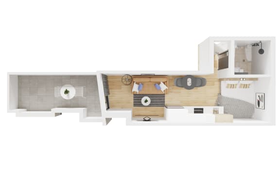 a floor plan of a house with a bedroom and a living room