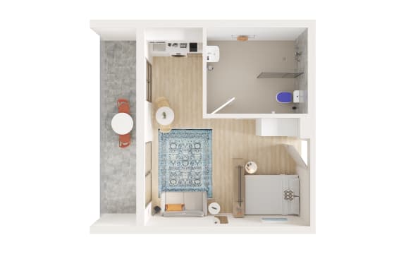 a floor plan of a small apartment with a bathroom and a living room