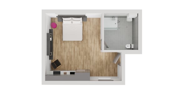 a floor plan of a small apartment with a bedroom and a bathroom