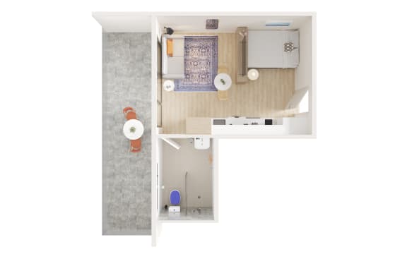 a stylized floor plan of a house with a bathroom and a living room