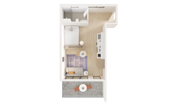 a floor plan of a small apartment with a bathroom and a bedroom