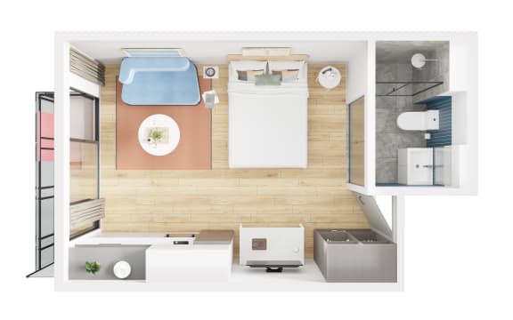 a floor plan of a house with a bedroom and a bathroom