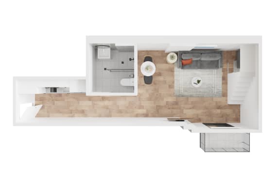 a floor plan of a house with a bathroom and a living room