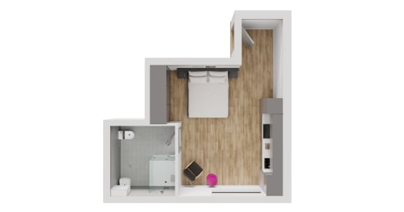 a floor plan of a small apartment with a bedroom and a bathroom